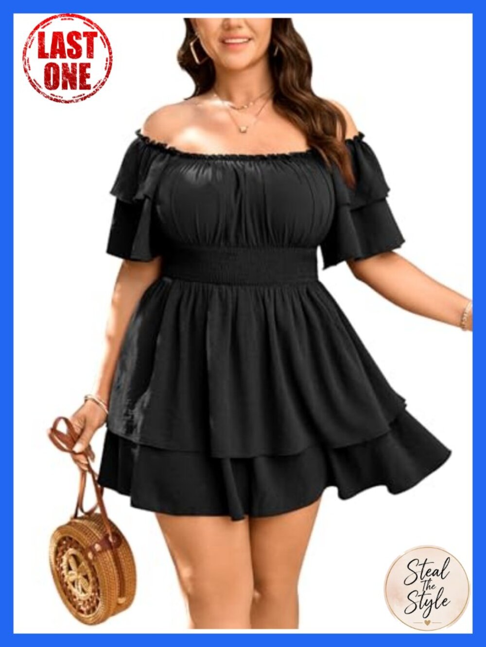 Plus Size Off Shoulder Romper Jumpsuit Ruffle Sleeve Boho Summer Short